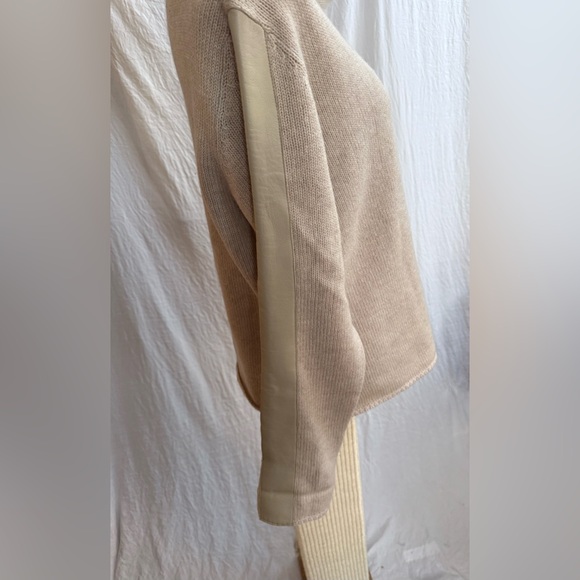 M-A-G by Magaschoni Light Tan Cowl Neck Sweater w/Leather on Sleeves - Picture 2 of 4